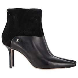 Jimmy Choo Beyla 85 Suede Trimmed Ankle Boots In Black Leather