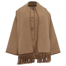 Chaqueta-bufanda de lana marrón con ribete de pespunte Totême