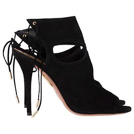 Aquazzura Sexy Thing Cutout Sandaletten mit Absatz aus schwarzem Wildleder