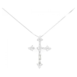 Au750 White Gold Cross Diamond Necklace - Autre Marque