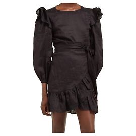 ISABEL MARANT ETOILE Asymmetrisches schwarzes Leinenkleid T38 TBE