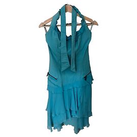 Versace Jeans Couture Neckholder-Kleid in Blau mit Rüschen