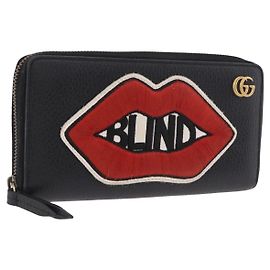GUCCI GG Marmont Long Wallet Leather Black Gold 474584 Auth bs35713A