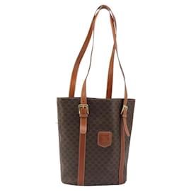 Céline Borsa Tote CELINE Macadam Canvas in PVC e pelle marrone con dettagli dorati Autentica 187813