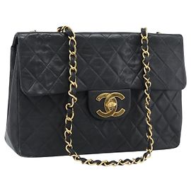 CHANEL Big Matelasse 34 Borsa a Spalla con Catena in Pelle di Agnello Nera Oro CC Auth 188990V