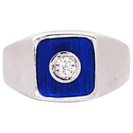 Autre Marque Weißgoldring, blaue Emaille und Diamanten