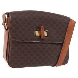 Céline Sac à bandoulière CELINE Macadam Canvas PVC Cuir Marron Or Auth 188782