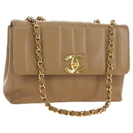 CHANEL Mademoiselle Chain Shoulder Bag Caviar Skin Brown Gold CC Auth 187186SAV