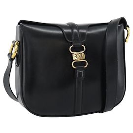 Céline CELINE Schultertasche aus Leder Schwarz Gold Auth fm5363