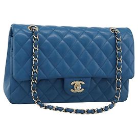 CHANEL Matelasse 25 Chain Shoulder Bag Caviar Skin Blue Gold CC Auth 189073SM