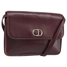 Borsa a Spalla Christian Dior in Pelle Bordeaux Oro Auth yk20521