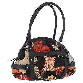 Borsa a mano Salvatore Ferragamo in tela nero argento Auth 189378A