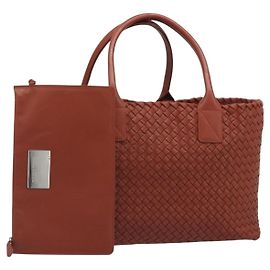 BOTTEGA VENETA INTRECCIATO Cabas MM Tote Bag Pelle Marrone 115664 Auth am11943SM