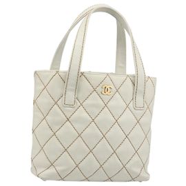 Borsa CHANEL Wild stitch in Pelle Bianco Oro CC Auth mr2601A