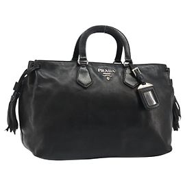 Sac à main PRADA en cuir noir argenté Auth 186430A