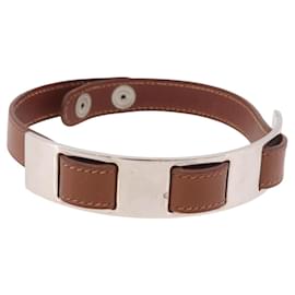 HERMES Armlet Leather Brown Silver Auth bs35719A - Hermès