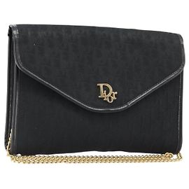 Christian Dior Trotter Canvas Chain Schultertasche Black Gold Auth yk20576