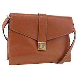 Bolso de Hombro Christian Dior de Cuero Marrón Oro Auth 189363