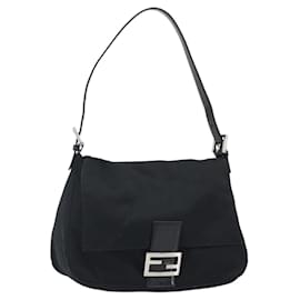 Borsa a tracolla FENDI Mamma Baguette in jersey di cotone nero e argento Auth yk20575 - Fendi