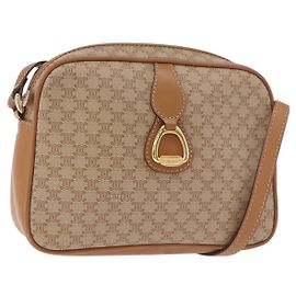 Céline CELINE Macadam Canvas Schultertasche PVC Beige Gold Auth 188342A