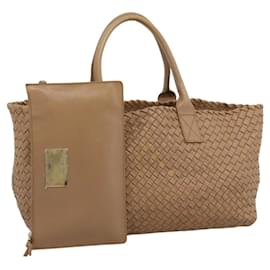BOTTEGA VENETA INTRECCIATO Cabas MM Tote Bag Cuero Beige 115664 Auth am11951V