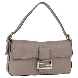 Borsa a tracolla FENDI Celeria Mamma Baguette in pelle grigia 8BR101 Auth 187996SAM