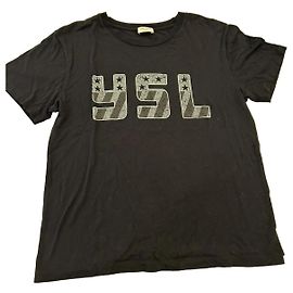 T-shirt Saint Laurent nera con logo YSL bandiera americana