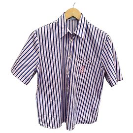 Etro Gestreiftes Baumwoll-Hemd & Shorts Set / Damen 40 & 38 / Blau Rosa Weiß – Hergestellt in Italien