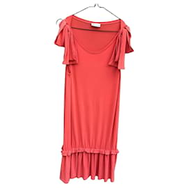 Robe à volants avec épaules dénudées Valentino / Femme M (Midi) / Rose corail - Red Valentino