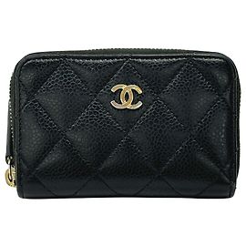 Monedero de piel de ternera granulada negra Chanel
