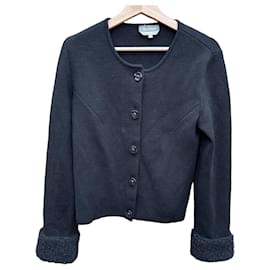 Max Mara Schwarzer Strickcardigan mit Pelzbesatz an den Ärmelbündchen
