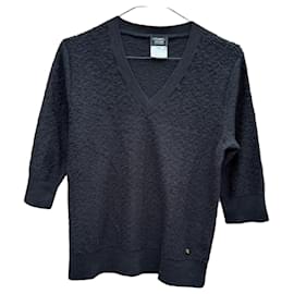 Chanel Uniform V-Ausschnitt Pullover aus schwarzer Wolle