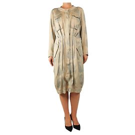 Dries Van Noten Beiges Langarm-Hemdblusenkleid mit Paisley-Print - Größe UK 12