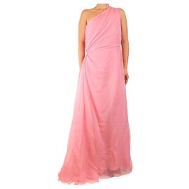 Gucci Vestido largo fruncido de mezcla de seda rosa de un solo hombro - talla UK 12