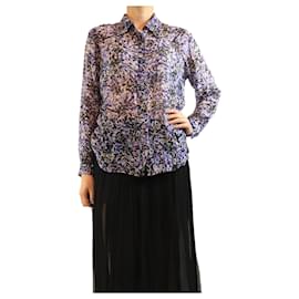 Dries Van Noten Camicetta in chiffon di seta stampata viola - taglia UK 14