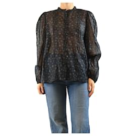 Stella Nova Schwarze transparente Bluse mit floralem Print - Größe M