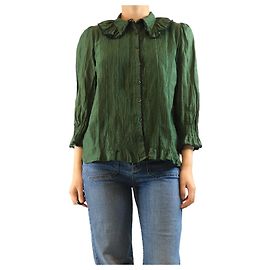Autre Marque Camicetta Brora verde con bordo in pizzo - taglia UK 12
