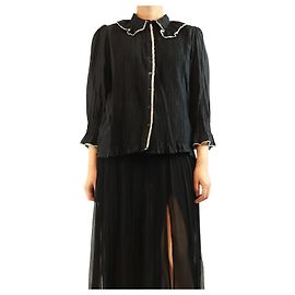 Autre Marque Bluse mit schwarzem Spitzenbesatz - Größe UK 12
