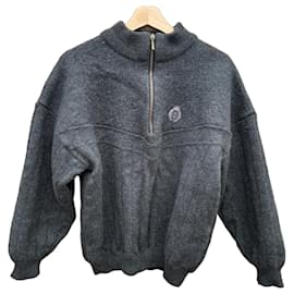 Autre Marque Oscar Jacobson Herren Wollpullover Dunkelgrau 1/4 Zip