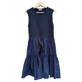 Moncler Strick- und Taffeta-Kleid Navy