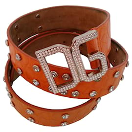 Dolce & Gabbana Orange Crocodile-Effect Rhinestone Belt