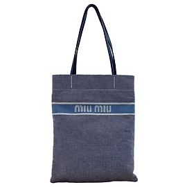 Borsa tote in denim con logo jacquard Miu Miu