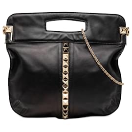 Borsa Valentino in pelle liscia nera Rockstud con manico cut-out