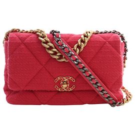 Chanel Pink Large Tweed 19 Flap