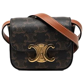 Celine Claude Crossbody in Tela Cerata Mini Triomphe Marrone - Céline