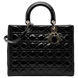 Dior Black Large Patent Cannage Lady Dior