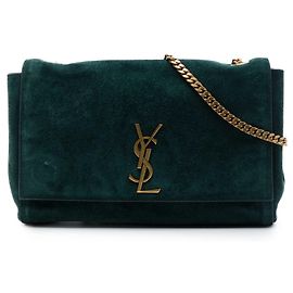 Borsa a tracolla reversibile Kate in pelle di vitello liscia e scamosciata verde di Saint Laurent, misura Medium