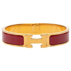 Hermes Click H PM Enamel Bracelet in Gold and Red - Hermès
