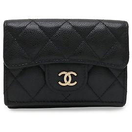 Portafoglio trilobato in pelle di vitello martellata nera Chanel