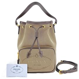 Borsa a 2 vie in jacquard con logo Duet di Prada, beige